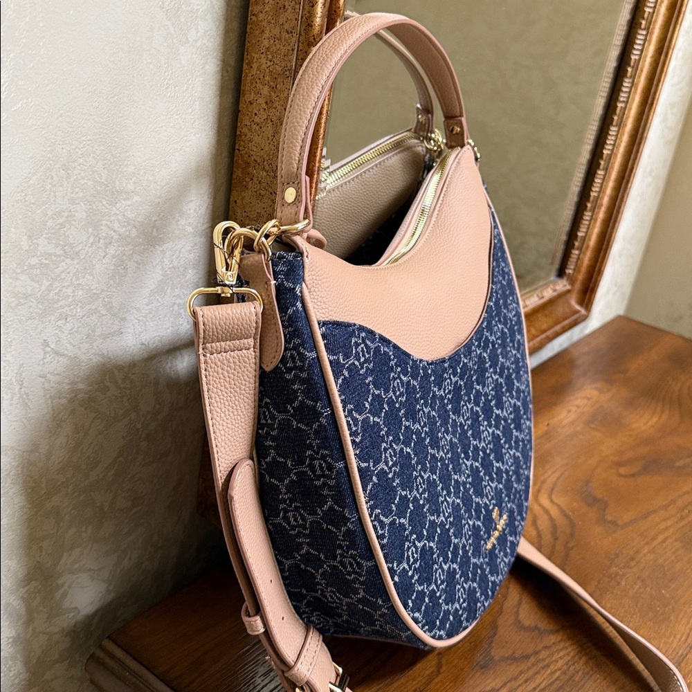 Nanette Lepore Blue Patterned Shoulder Bag. Removeable  handle & crossbody strap - Picture 4 of 16